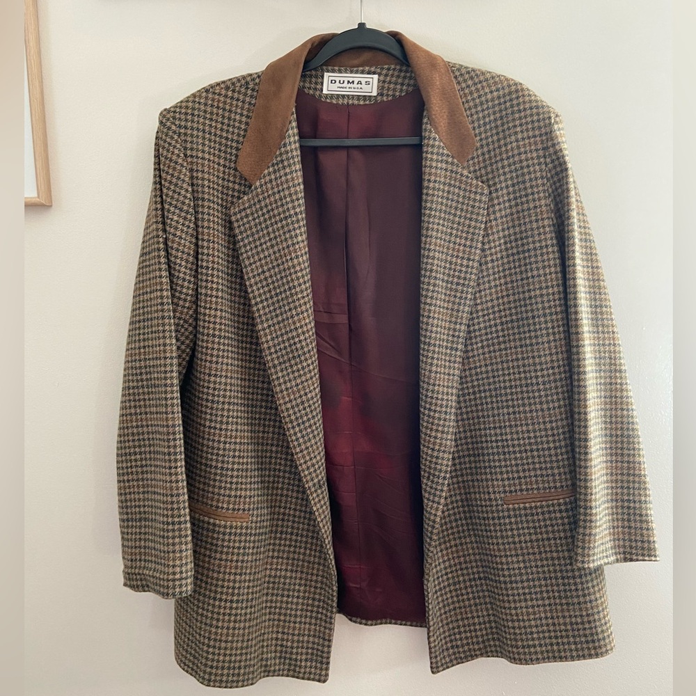 VINTAGE Dumas Brown Plaid Blazer - Size 16